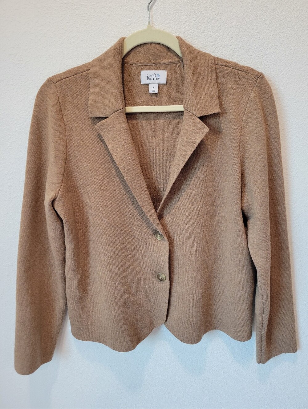 Croft & Barrow Womens M Blazer Style Cardigan Sweater Tan Business Casual